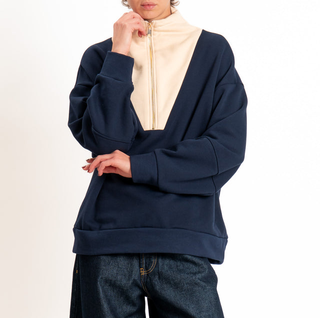 Tensione in-Felpa zip jumper bicolore - blu/beige