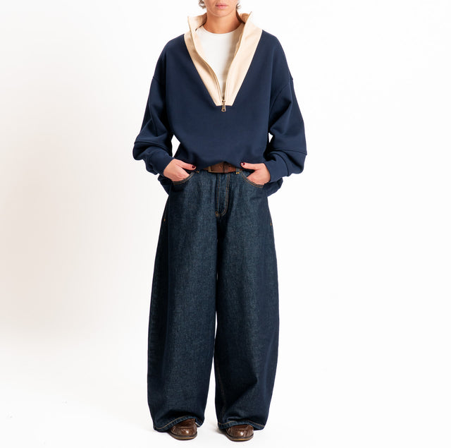 Tensione in-Felpa zip jumper bicolore - blu/beige