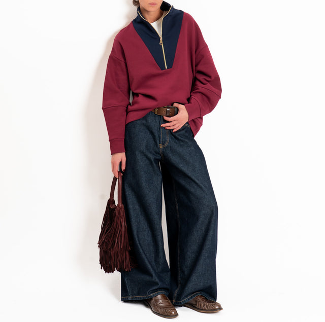 Tensione in-Felpa zip jumper bicolore - bordeaux/blu