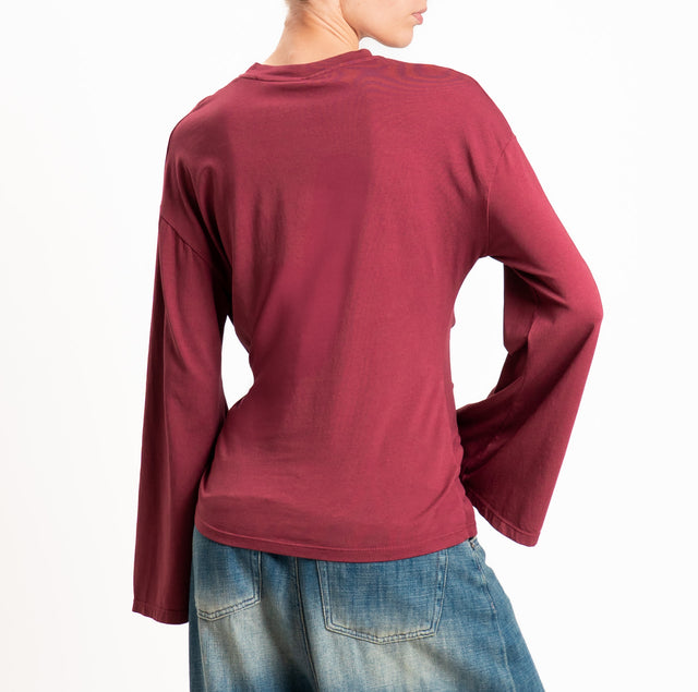 Tensione in-T-shirt manica ampia con nodo - Bordeaux
