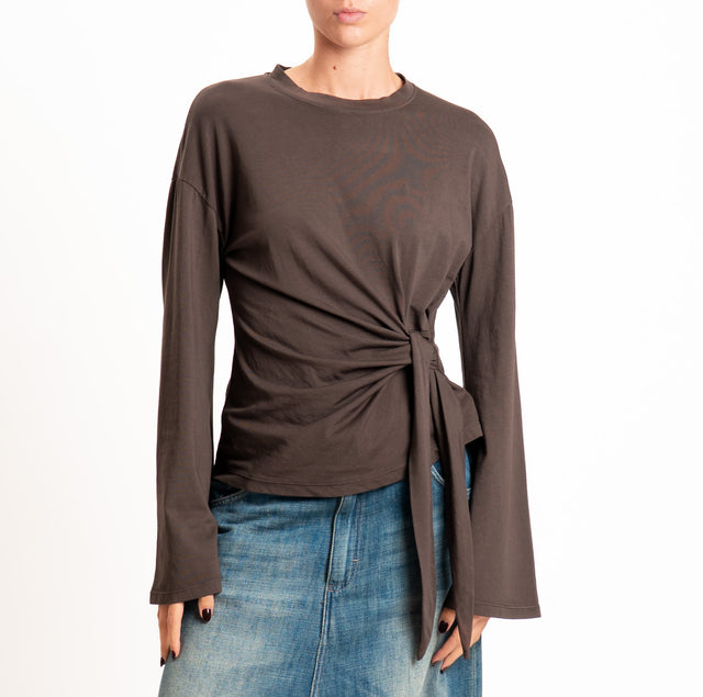 Tensione in-T-shirt manica ampia con nodo - moro