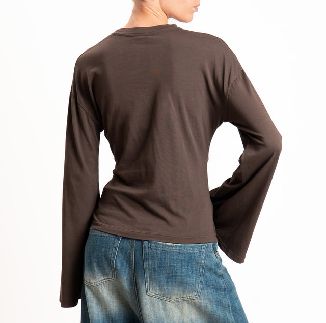 Tensione in-T-shirt manica ampia con nodo - moro
