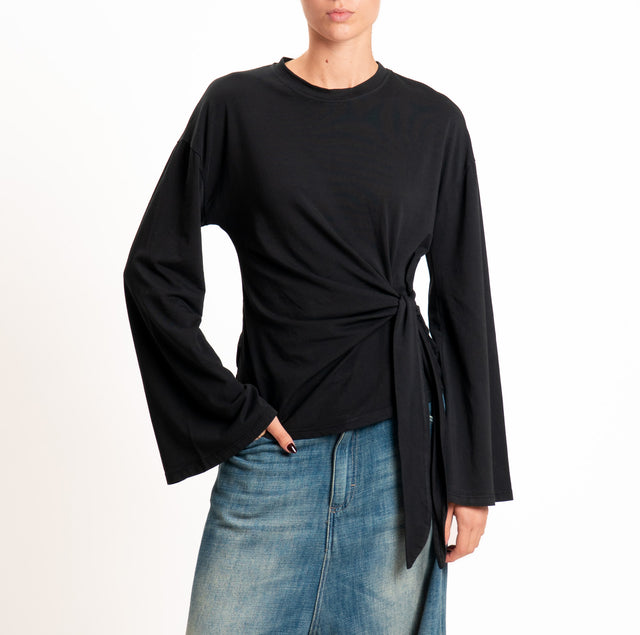 Tensione in-T-shirt manica ampia con nodo - nero