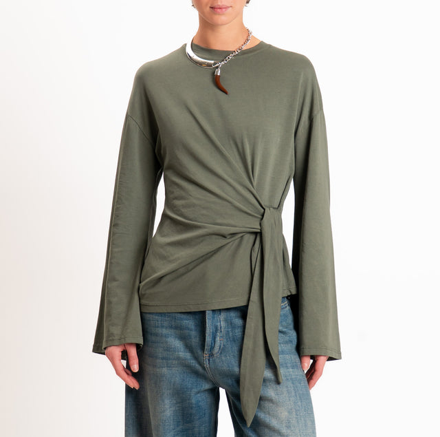 Tensione in-T-shirt manica ampia con nodo - militare