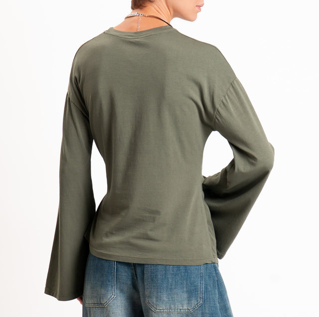 Tensione in-T-shirt manica ampia con nodo - militare