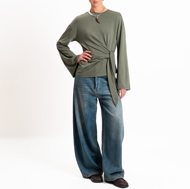 Tensione in-T-shirt manica ampia con nodo - militare