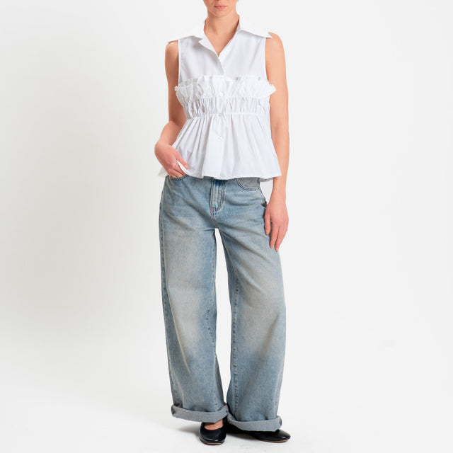 Tensione in-Camicia smanicata elastico in vita - bianco