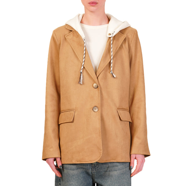 Sudadera con capucha y efecto ante Tension in-Suede - camel/leche