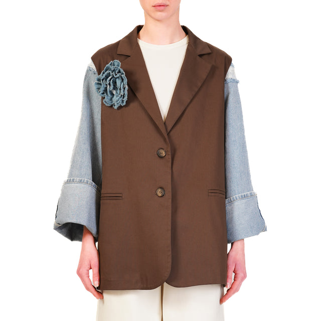 Chaqueta de tejido Tension in-Double con alfiler - marrón oscuro