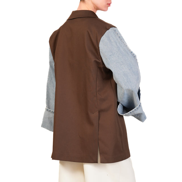 Chaqueta de tejido Tension in-Double con alfiler - marrón oscuro