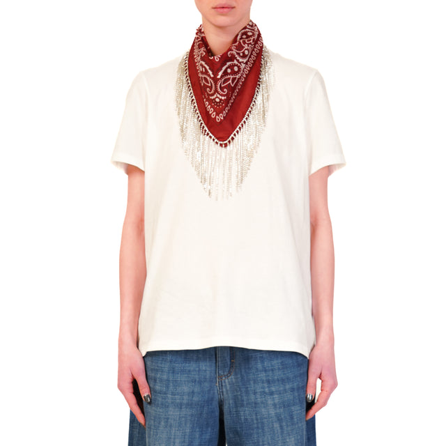 Tensione in-T-shirt con bandana dettaglio strass - bianco/bordeaux