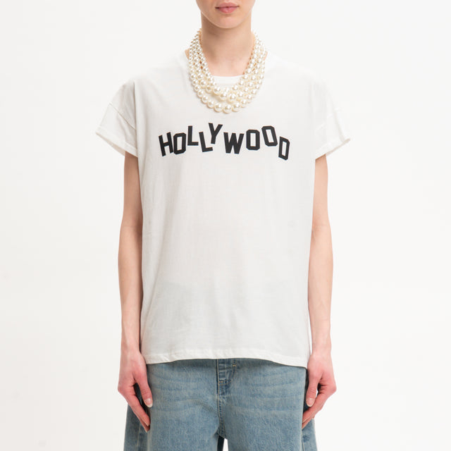 Tensione in-T-shirt HOLLYWOOD con collana perle - bianco/nero