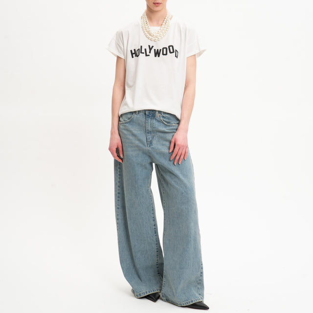 Tensione in-T-shirt HOLLYWOOD con collana perle - bianco/nero