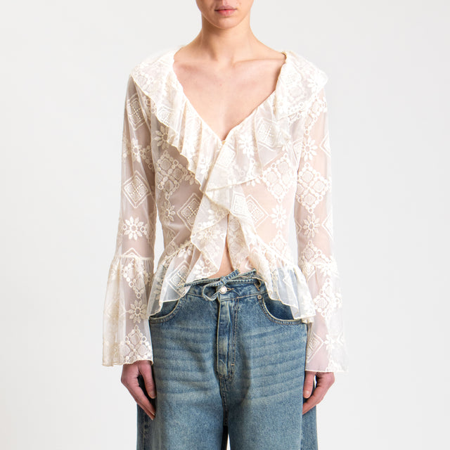 Tensione in-Camicia in pizzo con rouches - ecru'