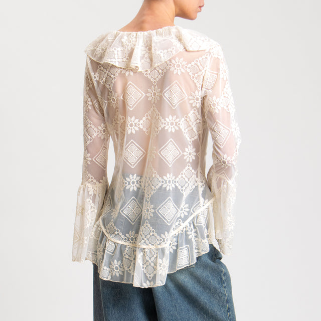 Tensione in-Camicia in pizzo con rouches - ecru'
