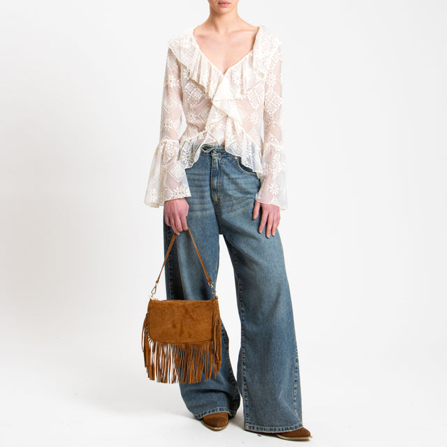 Tensione in-Camicia in pizzo con rouches - ecru'