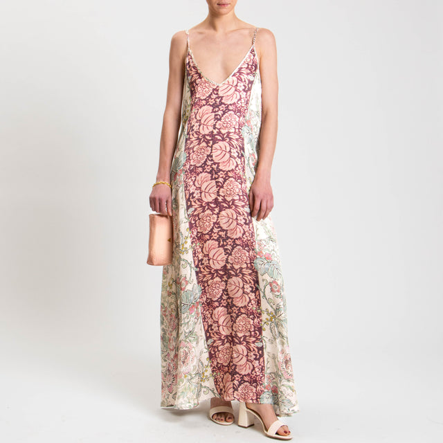 Tensione in-Abito satin bicolore fantasia floreale - sand/vino/rosa