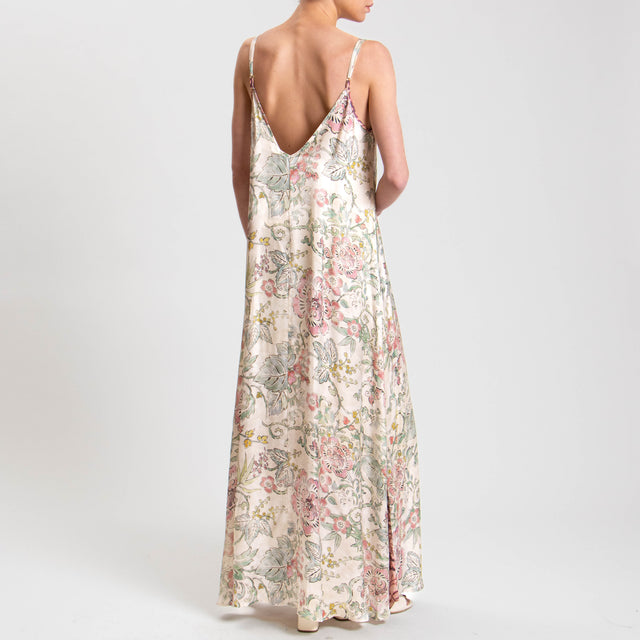 Tensione in-Abito satin bicolore fantasia floreale - sand/vino/rosa
