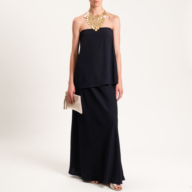 Tensione in-Completo top e gonna misto lino - nero