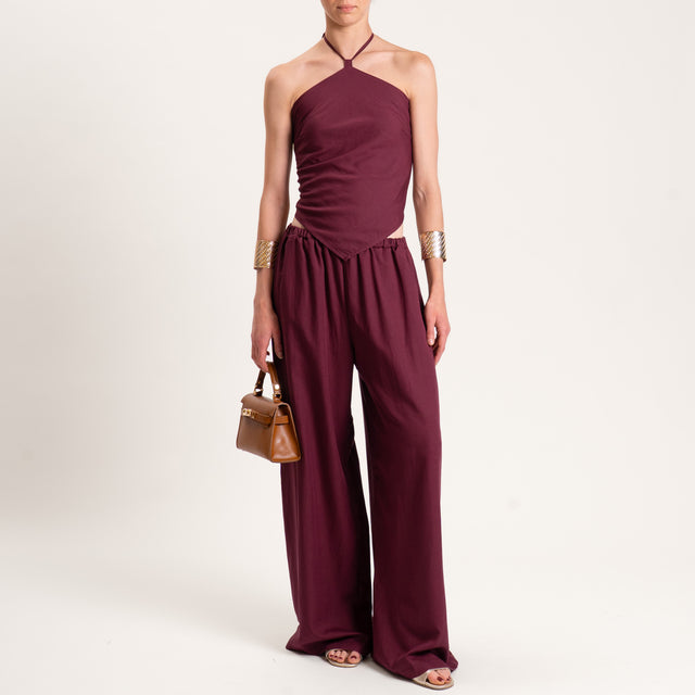 Tensione in-Completo top e pantalone misto lino - prugna