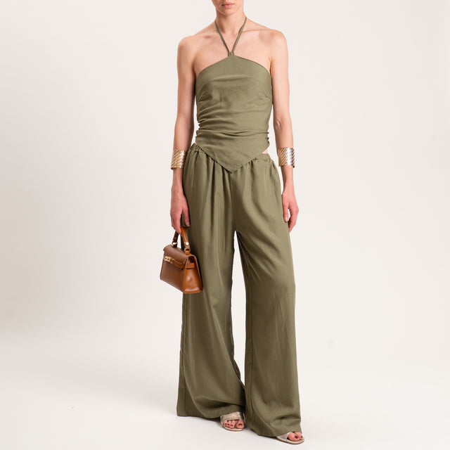 Tensione in-Completo top e pantalone misto lino - militare