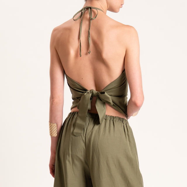 Tensione in-Completo top e pantalone misto lino - militare