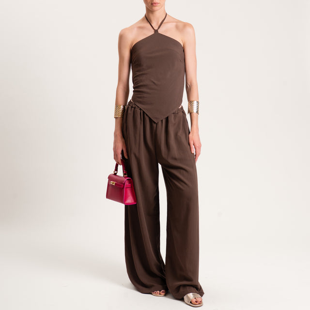 Tensione in-Completo top e pantalone misto lino - moro