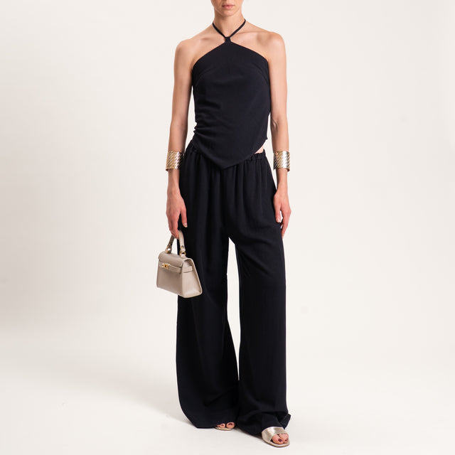 Tensione in-Completo top e pantalone misto lino - nero