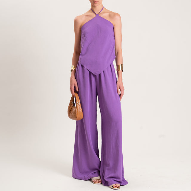 Tensione in-Completo top e pantalone misto lino - viola