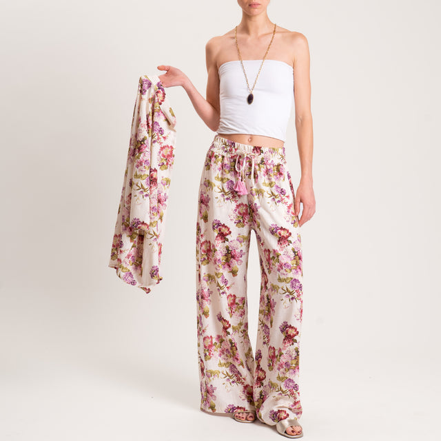 Pantalón Palazzo de lino con tensión en mezcla de lino - mantequilla/cereza/salvia