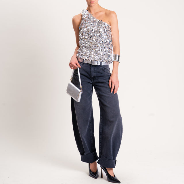 Tensione in-Top monospalla con paillettes - argento