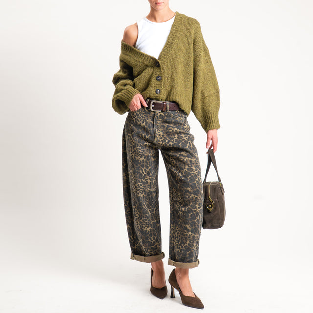Tensione in-Jeans barrel animalier stone washed- beige/nero