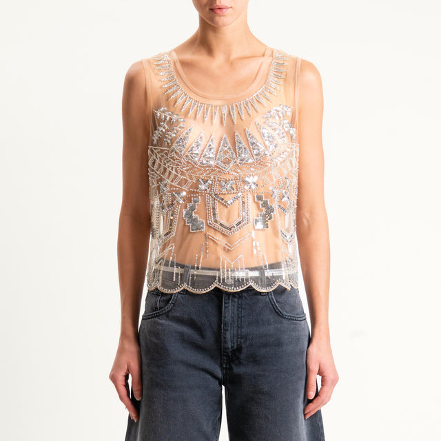 Tensione in-Top tulle con applicazioni - cipria/silver