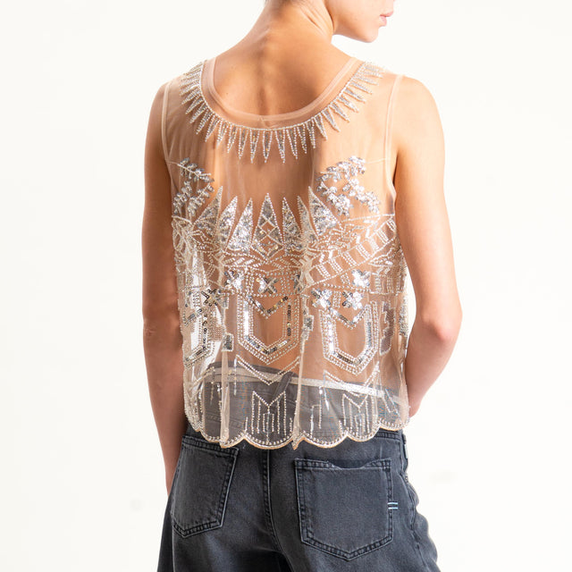 Tensione in-Top tulle con applicazioni - cipria/silver