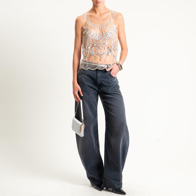 Tensione in-Top tulle con applicazioni - cipria/silver