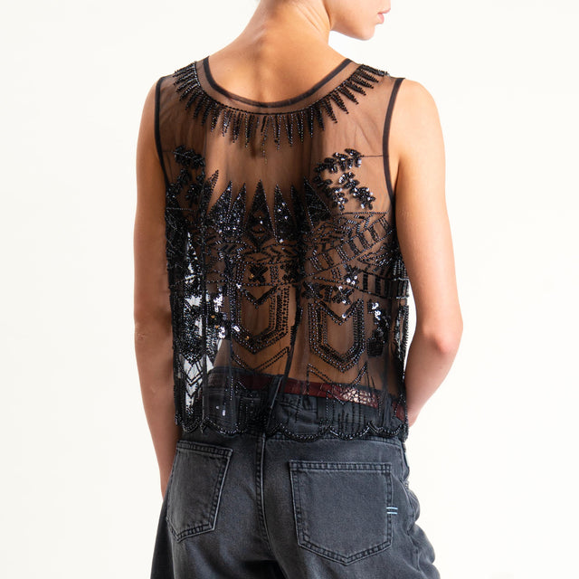 Tensione in-Top tulle con applicazioni - nero