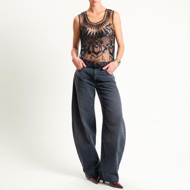 Tensione in-Top tulle con applicazioni - nero