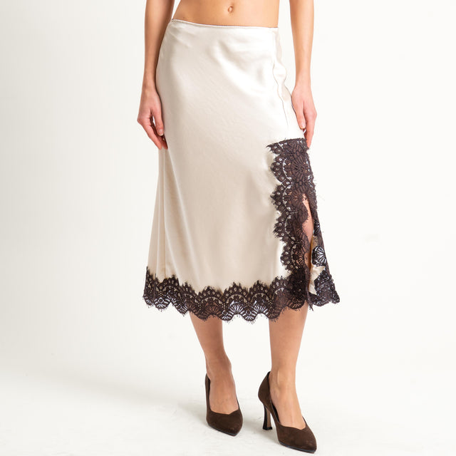 Tensione in-Gonna satin elastico in vita con pizzo - avorio/moro