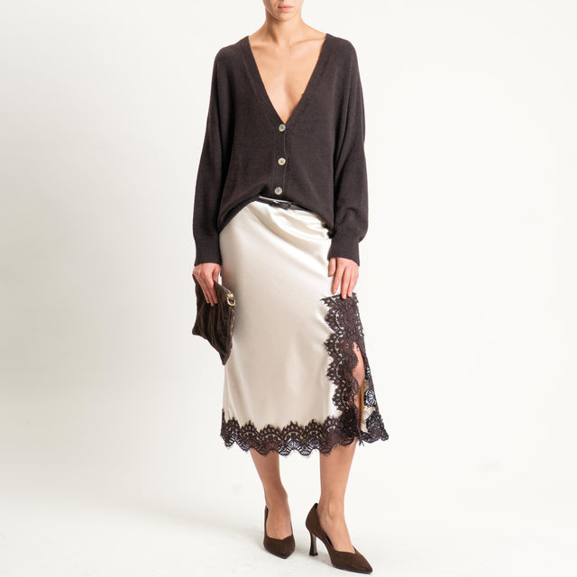 Tensione in-Gonna satin elastico in vita con pizzo - avorio/moro