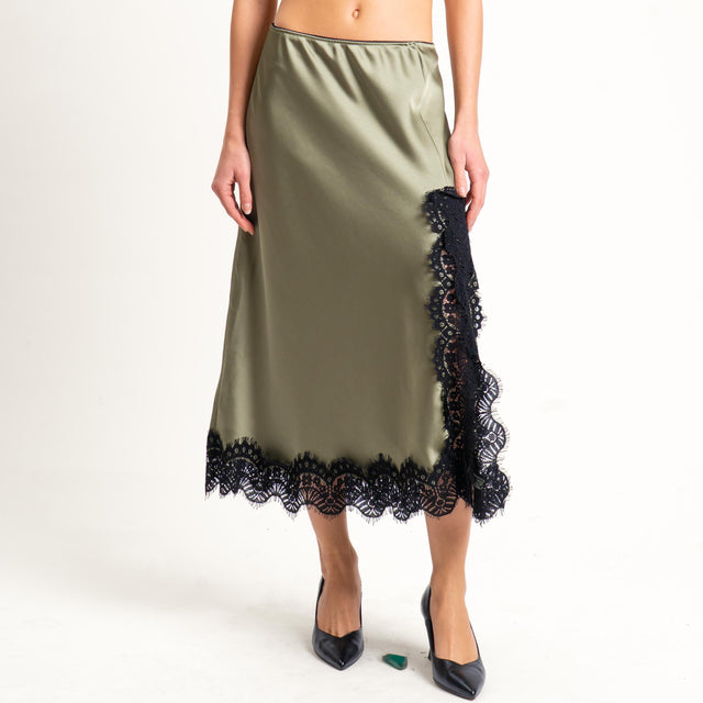 Tensione in-Gonna satin elastico in vita con pizzo - militare