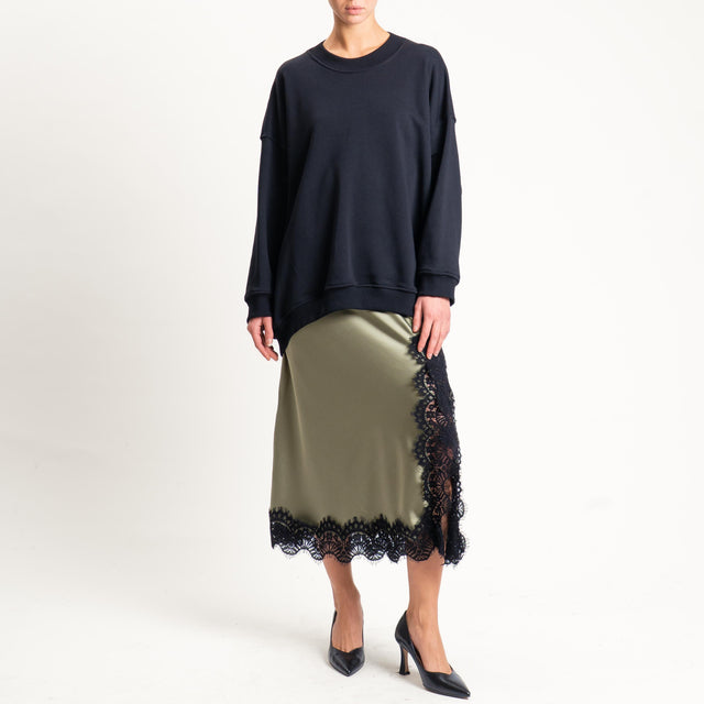 Tensione in-Gonna satin elastico in vita con pizzo - militare