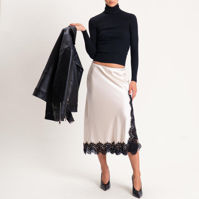 Tensione in-Gonna satin elastico in vita con pizzo - avorio