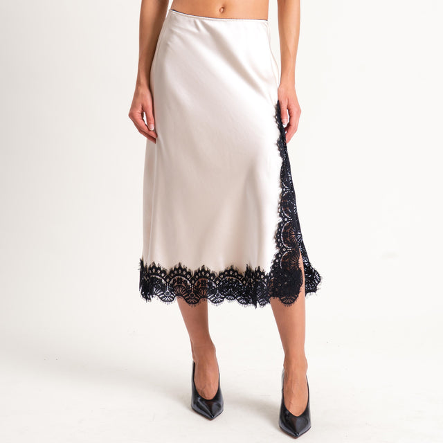 Tensione in-Gonna satin elastico in vita con pizzo - avorio