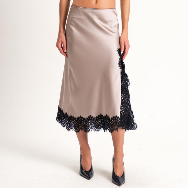 Tensione in-Gonna satin elastico in vita con pizzo - platino