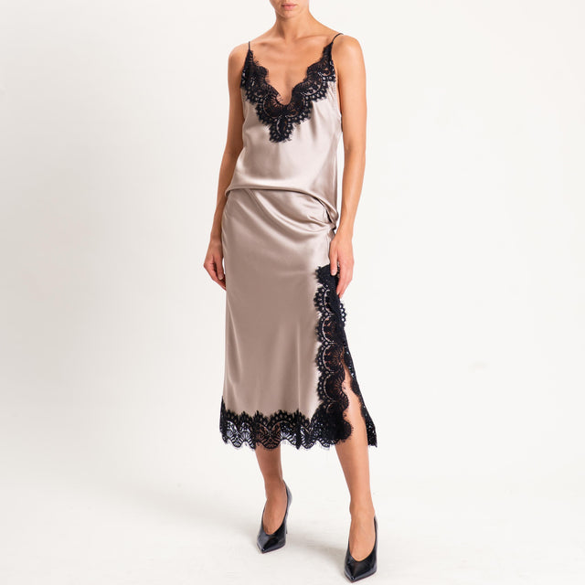 Tensione in-Gonna satin elastico in vita con pizzo - platino