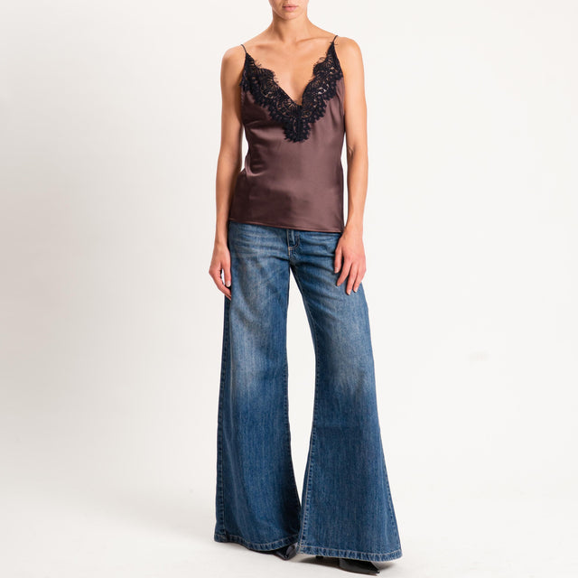 Tensione in-Top satin con pizzo - ebano