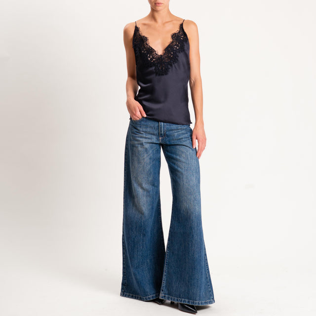 Tensione in-Top satin con pizzo - nero