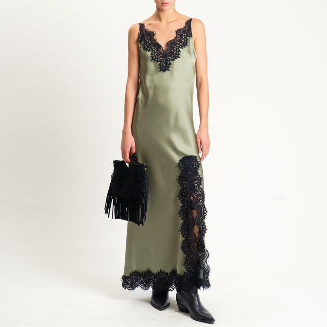 Tensione in-Abito satin bordi in pizzo - militare
