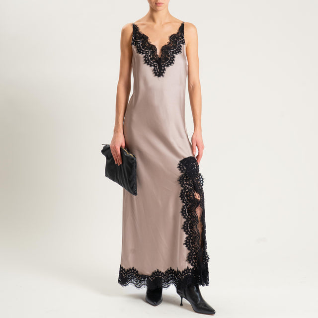 Tensione in-Abito satin bordi in pizzo - platino