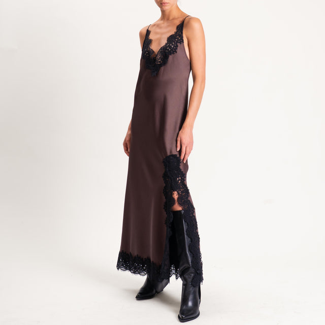 Tensione in-Abito satin bordi in pizzo - ebano